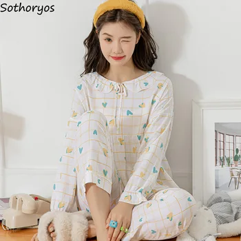 Pijama Setleri Kadın Baskı Tasarım Tatlı Gevşek Rahat Kore Tarzı Salonu Aşınma Nefes Bandaj Ins Basit Bahar Öğrencileri Moda