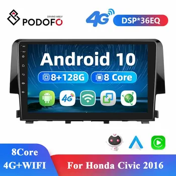 Podofo Android Araba Radyo GPS 9 inç Multimedya Oynatıcı 2 Din Stereo Alıcısı Honda Civic 2016 İçin 8 Çekirdekli 4G + WİFİ Carplay Otomatik
