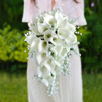 Popodion Gelin Şelale Gelin Buketi Tutan Çiçekler PE Düğün Fotoğraf Sahne Nedime Buket kız
