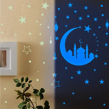 Ramazan Aydınlık Duvar Sticker Yıldız Ay İslam Eid Mubarak Çıkartmalar Ramazan Kareem Dekorasyon Ev DIY Çıkartmaları Karanlıkta Glow