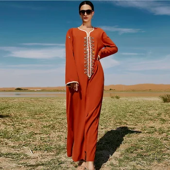 Ramazan Kırmızı Kaftan Abaya Suudi Arabistan Dubai Türkiye İslam Pakistan uzun müslüman elbisesi Abayas Kadınlar İçin Kaftan Robe Musulmane Femme