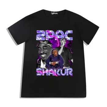 Rapçi Tupac 2pac Grafik T Shirt Moda Yüksek Kaliteli Pamuk Kısa Kollu T-shirt Büyük Boy Hip Hop Streetwear erkek Tişörtleri