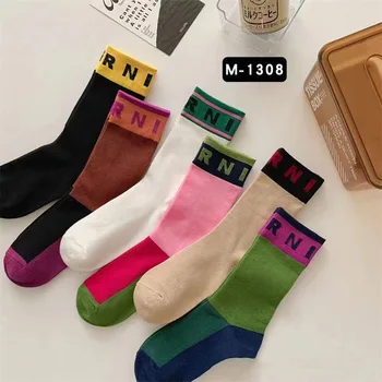 Renk Bloke Çorap Mektup Baskı Spor Moda Çorap Saf Pamuk Rahat Hafif Nefes Rahat spor çorapları