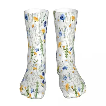 Renkli Çiçekler Ve Yeşil Yapraklar Çorap Çorap Erkekler Kadınlar Polyester Çorap Özelleştirilebilir Komik