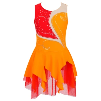 Rhinestone Şekil Buz Pateni Elbise Çocuk Kız Jimnastik Leotard Balo Salonu Bale dans kostümü Eğitim Performansı Giyim