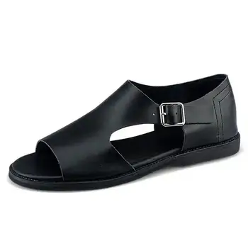 Roma Sandalet erkek Trendi Kişiselleştirin erkek İnek Derisi Deri Sandalet Yaz Hollow Out Nefes Erkek Sandalet Klasik siyah