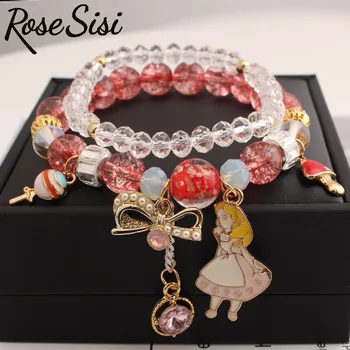 Rose sisi Korean style fresh glass crystal elastic suit for women bracelet браслеты на руку женские abalorios pulseras pulsera