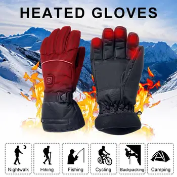 Rüzgar geçirmez ısıtmalı eldiven elektrikli sıcaklık ayarı kayak bisiklet ısıtma eldivenleri Unisex kış açık spor eldiven