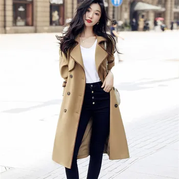Rüzgarlık kadın İlkbahar ve Sonbahar Ceket Pop Kontrast Renk Yaka Kruvaze Dantel-up Orta uzunlukta Üst Kadın Giyim ZM436