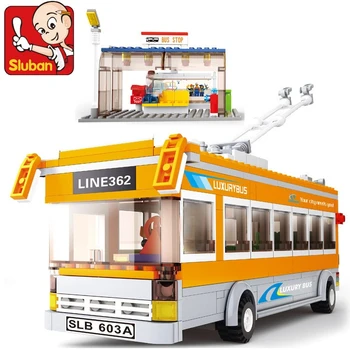SLUBAN 0332 Arabası otobüsler 457 adet 3D inşaat tuğla DIY yapı taşları setleri çocuk oyuncağı noel hediyesi DIY Oyuncaklar 60154