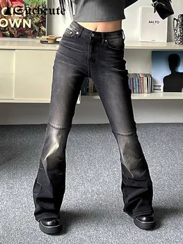 SUCHCUTE Gotik Temel Yüksek Sokak Kot Kadın Y2K Orta Bel Siyah Hip Hop Denim Dipleri Rahat Punk Giyim Vintage Tüm Maç