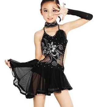 Sahne Performansı Siyah Sarı Set Moda Rumba Latin Cha-Cha Dans Elbise Tango Samba 110-160Cm Profesyonel Kız Çocuk Kostüm