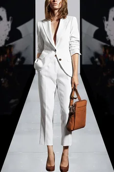See Turuncu Sonbahar İş Seti Beyaz Pantolon Takım Elbise Bayan Ofis İş İki Parçalı Setleri Moda Gösterisi Kısa Kadın Takım Elbise