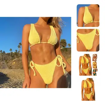 Seksi 2 Adet/takım Popüler Basit Saf Renk Mayo Yaz Bölünmüş Bikini Düz Renk Tatil için