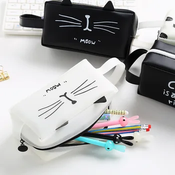 Sevimli Kedi Tpu Deri Kalem Çantası Kore Moda Ins Torbalar Kozmetik Çantası Kırtasiye Organize Kalem Kutusu Karikatür Kalem Kutusu