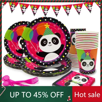 Sevimli Panda Parti Doğum Günü Dekorasyon Tek Kullanımlık kağıt mendil Doku Balonlar Fincan Çocuklar Parti Malzemeleri Doğum Günü Partisi Süslemeleri