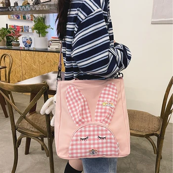 Sevimli kadın askılı omuz çantası tote çanta Japon Harajuku güzel Tavşan postacı çantası Kız öğrenci çantası okul çantası Crossbody Çanta