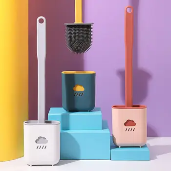 Silikon Tuvalet Fırçası Düz Kafa Yumuşak Çabuk kuruyan raf seti Banyo Temizlik Ürünleri Temiz Düzenli Duvar Asılı Ev