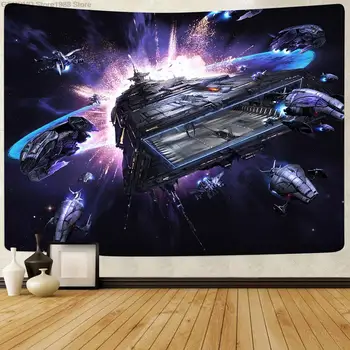 Simsant Star Sky Wars Tapisserie Raum Luftschiff Galaxy Kunst Wand Hängen Wandteppiche für Wohnzimmer Schlafzimmer Wohnheim Haus