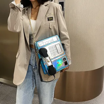 Simülasyon Kamu Telefon Şekilli Kadın Crossbody Çanta Pu omuzdan askili çanta Bayanlar Sevimli Çantalar Ve Çanta Tasarımcısı El Çantası