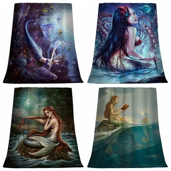 Siren Fantezi Deniz Efsane Sualtı Kız Mavi ışık balık Mermaid Fırçalama Onun Saç Yumuşak rahat pazen battaniye Ho Me Lili