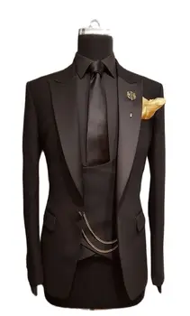 Siyah Erkek Takım Elbise Resmi Fashion3 Parça Damat Smokin Düğün Groommen Erkekler Blazer