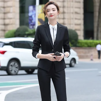 Sonbahar 2021 yeni siyah profesyonel takım elbise kadın Kore moda profesyonel takım elbise röportaj takım elbise otel iş elbiseleri