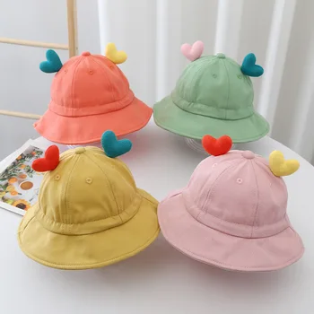 Sonbahar Kış Bebek Şapka Sevimli Kalp Şekli Kulak Ayarlanabilir Çocuk Kapaklar Düz Renk Açık Plaj Erkek Bebek Kız güneş şapkaları Bonnets