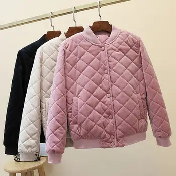 Sonbahar kışlık ceketler kadınlar için Kadife Yastıklı Beyzbol Mont Harajuku Düz Renk Uzun Kollu Aşağı Ceketler Kadın chaquetas