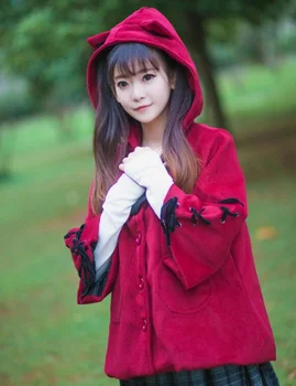 Sonbahar ve kış japon öğrenci tatlı lolita palto çapraz kayış kedi kulak kapağı gotik lolita pelerin kawaii kız loli ceket