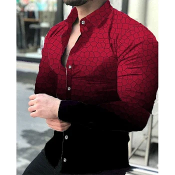 Sosyal Tatil Tasarımcı Gömlek Erkekler İçin Büyük Boy Rahat Gömlek Izgara Baskı Uzun Kollu Üstleri erkek giyim Balo Hırka Bluzlar