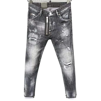 Starbags dsq dört mevsim kot erkek güçlü su yıkama delik boya nokta hip hop rahat fit elastik model moda erkek pantolon