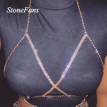 Stonefans Seksi Zincir İç Çamaşırı Takı Taklidi Sutyen Üst Kadınlar için Çok Katmanlı Çapraz Göğüs Sutyen Zincir Takı noel hediyesi