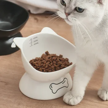 Stressiz kedi maması su kasesi Eğimli Seramik Yemek Yemekleri Yavru Besleyici Kaymaz Koruma Pet Omurga Yükseltilmiş Köpek Aksesuarları