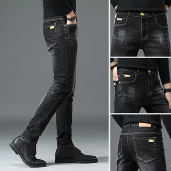 Streç Denim Kot erkek Bahar İnce Küçük Ayak 2022 Yeni Rahat Uzun kalem pantolon erkek Gençler 27-38 Siyah Skinny Jeans Erkekler