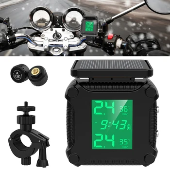 Su geçirmez Motosiklet TPMS Sıcaklık Alarmı Güneş Enerjisi ve USB Şarj Lastik Basıncı İzleme Sistemi 2 Sensörlü