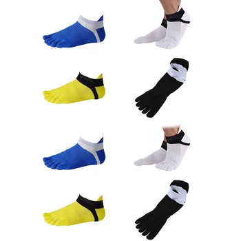 Sıcak Kf-8 Çift Ayak Çorap No Show Beş Parmak Çorap Pamuk Atletik Koşu Çorap Erkekler İçin Beyaz + Sarı + Mavi + Siyah