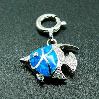 Sıcak Satış uğurlu takı Deniz Yaşamı Koleksiyonu Mavi Opal Balık 14~16mm Gümüş Charm Maç Bilezik