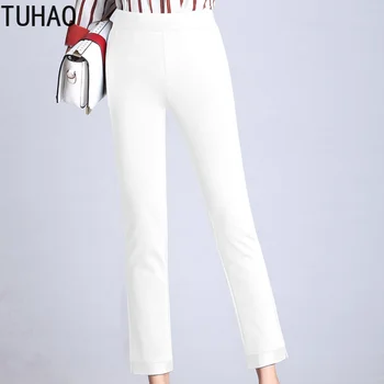 TUHAO Kargo pantolon Kadın İlkbahar Sonbahar kadın pantolonları Elastik Yüksek Bel Pantolon Büyük Boy 5XL 7XL 9XL Orta Yaşlı Kadın Pantolon
