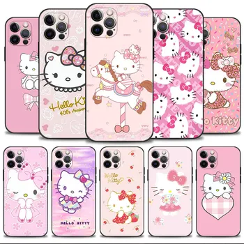 Telefon kılıfı için iPhone 14 13 11 12 Pro Max 7 8 6 6S Artı XS XR X 13mini 12mini Silikon Kapak Hello Kitty Pembe Renk Stili
