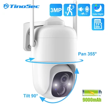 TinoSec 3MP Pil Kamera Açık Kablosuz PTZ Kamera Akıllı AI Kişi / Evcil Hayvan / Araç / Paket Tanıma Renkli Gece Görüş P2P