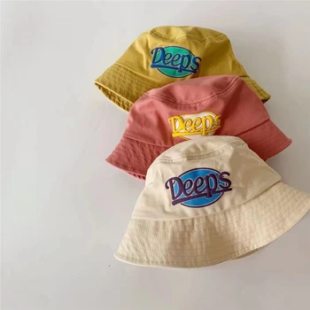 Trend Çocuklar Balıkçı Şapka Kore Mektup Baskı Basit Moda Kova Şapka Bebek Şapka Büyük Ağız Açık Güneş Koruyucu güneş şapkası
