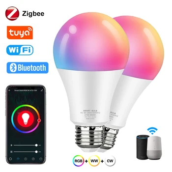 Tuya Akıllı Zigbee Lamba WiFi Ampul E27 B22 15W 18W Bluetooth APP Kontrolü RGB Kısılabilir 110V 220V led ışık Oda İçin Alexa ile Çalışmak