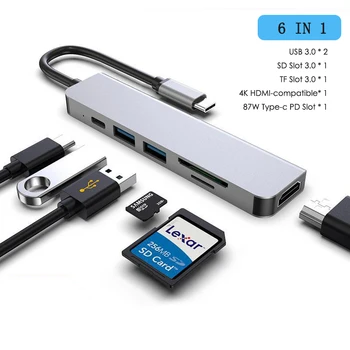 USB HUB C HUB Adaptörü 6 in 1 USB C USB 3.0 HDMI Uyumlu Dock MacBook Pro için Nintendo Anahtarı İçin USB - C Tipi C 3.0 Splitter