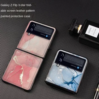 Uygulanabilir Samsung Galaxy Z Flip3 Katlanır telefon kılıfı Samsung Galaxy Z Flip Deri Mermer Koruyucu Kılıf 5G Sürümü