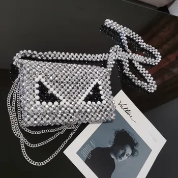 Vintage El Yapımı Örgü Boncuklu bayan çanta Moda Gümüş Renk Parlayan Pullu omuzdan askili çanta Manşonlar Bayan Parti Çanta 2022