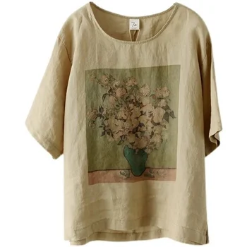 Vintage Zarif Sıcak Nakış Etnik Tarzı Streetwear Tshirt Kadın Giyim Y2k Kadınlar İçin Gömlek Tops Moda Giyim Rahat