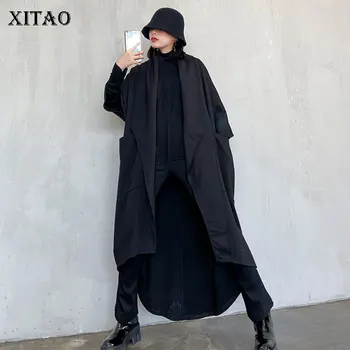 XITAO Asimetrik Rahat Kemer Siper Kadın 2020 Gelgit Moda Yeni Stil Yarım Batwing Kollu Turn Down Yaka Cep Ceket ZYQ4288