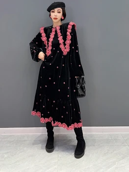 XITAO Fırfır Elbise Moda Patchwork Çiçek Kazak Küçük Taze Rahat Tarzı Hem Tam Kollu Tanrıça Fan Gevşek Elbise SMH10179