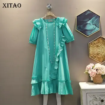 XITAO Yeni Düz Renk Elbise Rahat Pilili Düzensiz Yenilebilir Ağaç Mantar Ekleme Gevşek Kadın Yaz Moda Tüm Maç ZY6470